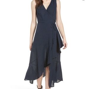 Nordstrom Lush Ruffle Gingham Navy Wrap Maxi Dress (S)